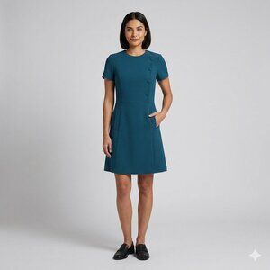 *Zara Dark Teal Blue Side Button Mini Dress Sheath XS